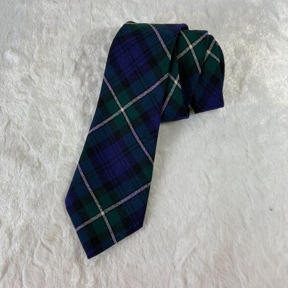 Tartan Plaid 100% New Wool Necktie - Made In Scotland Blue Green - Picture 2 of 7